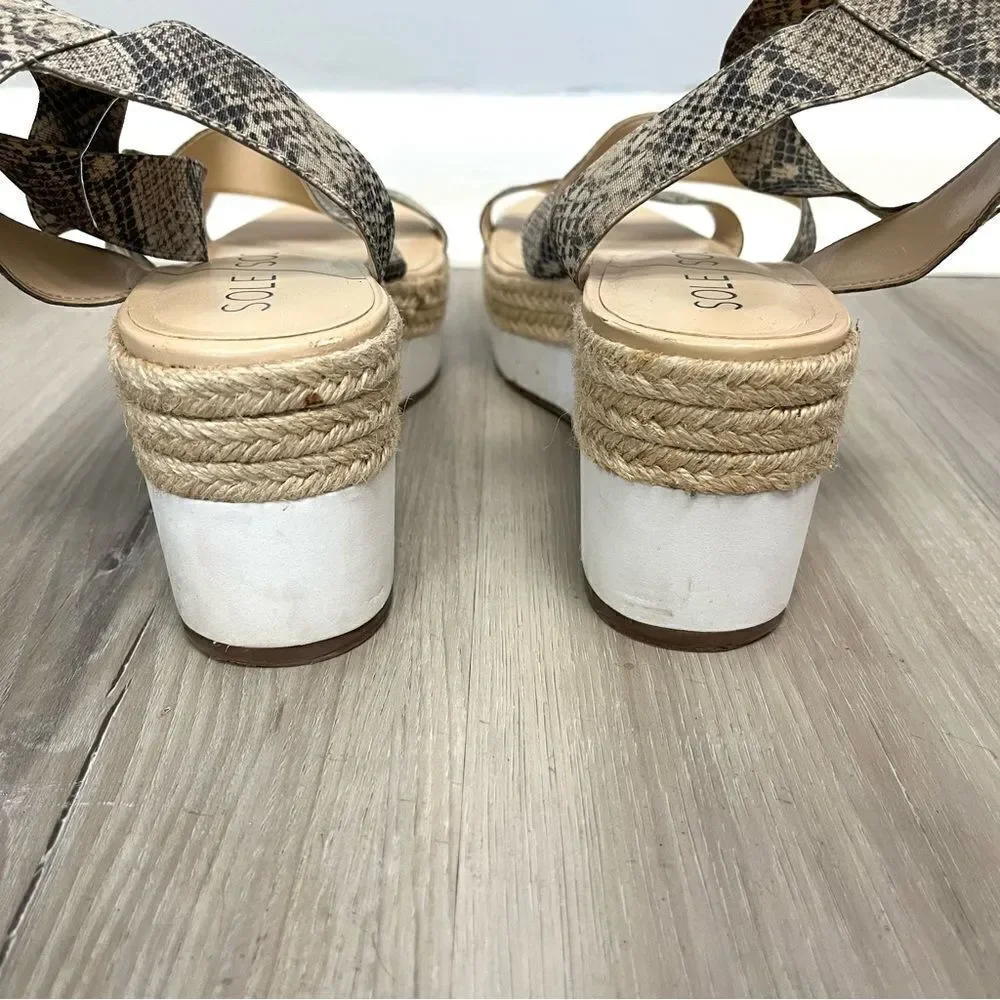 Sole Society Shoes Women's 10 Aven‎ Espadrille Snake Print Stretchy Strap Wedge